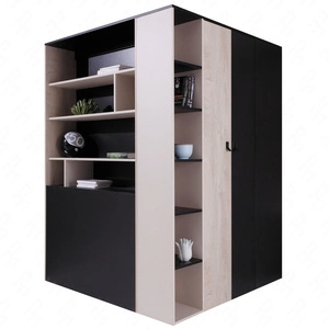 Eckkleiderschrank Niko schwarz / Eiche / beige ideal als Nutz- und geräumiger Kleiderschrank mit Schubladen und Einlegeböden