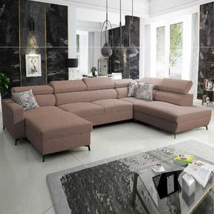 Ecksofa mit Schlaffunktion Savona VI hellbraun links elegantes und bequemes Ecksofa für Wohnzimmer mit zwei Bettkästen