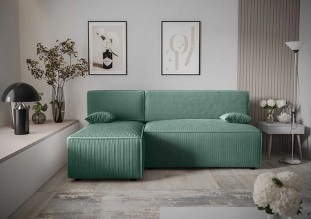 Ecksofa mit Schlaffunktion Brandon Patina links dreidimensionaler Stoff mit ausdrucksstarken Streifen Bettzeugbehälter