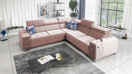 Ecksofa mit Schlaffunktion Hampton III quartz pink rechte Seite bequemes Ecksofa aus glattem und weichem Samtstoff