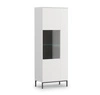 Vitrine Tutti 70 cm weiß stilvolles Design sichere Vitrine aus gehärtetem Glas auf hohen Metallbeinen Push-to-Open-System unterstützt