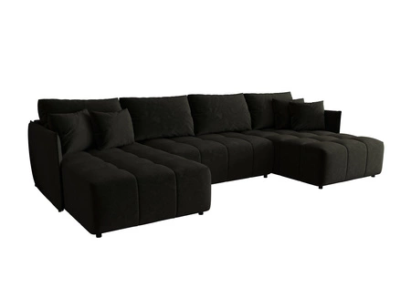 Ecksofa mit Schlaffunktion Oroso U graphitfarbener Leinencontainer weicher Samtstoff mit hydrophober Beschichtung dekorative Steppung