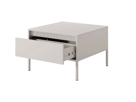 Sesti Couchtisch beige elegantes Design Couchtisch mit geräumigen Schublade auf einem Metallsockel dekorative Riffelung gesetzt