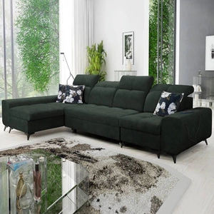 Ecksofa mit Schlaffunktion Buffalo XII grün linke Seite stilvolles und funktionelles Ecksofa mit Bettzeugcontainer