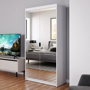 Rene Kleiderschrank 90 cm weiß klassisches Design schlichte Form idealer Kleiderschrank mit Spiegel für Schlafzimmer oder Flur ABS beendet Kanten