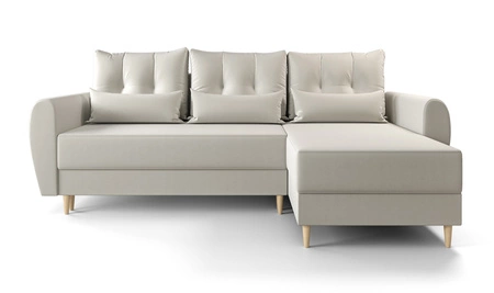 Ecksofa mit Schlaffunktion Rovigo cremefarbenes rechtes Ecksofa im skandinavischen Stil großes Bettzeugfach