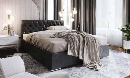 Polsterbett Bauru 140x200 graphit Bett mit Staukasten im modernen skandinavischen Stil mit gestepptem Kopfteil mit Kristallen