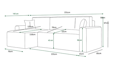 Ecksofa mit Schlaffunktion Brandon Bis Patina links dreidimensionaler Stoff mit ausdrucksstarken Streifen Bettzeug Container