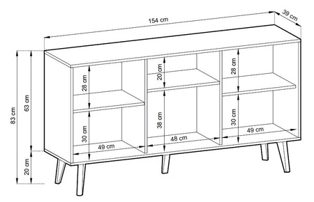 Saipan 154 cm Kommode schwarz / Eiche artisan modernes Design elegante Form der Möbel in einem modernen Stil dekorative geriffelte Dekoration