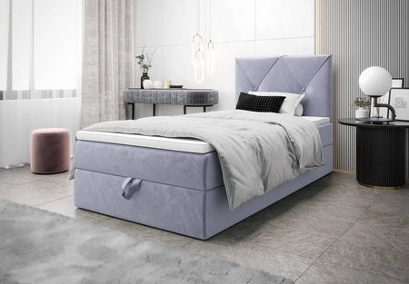Boxspringbett Arvada 90x200 hellblau im modernen skandinavischen Stil mit gepolstertem Kopfteil Bett mit Staukasten