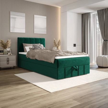 Boxspringbett Casey 90x200 flaschengrün im modernen skandinavischen Stil mit gepolstertem Kopfteil Bett mit Staukasten