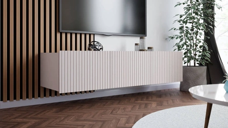 RTV Schrank Colder 150 cm beige mit Möglichkeit der Aufhängung stilvolle geriffelte Front elegante Form der Möbel im modernen Stil