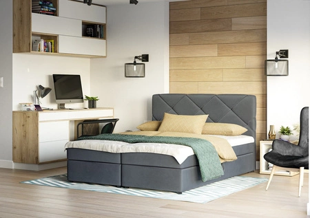Boxspringbett Luton 180x200 hellgrau im modernen skandinavischen Stil mit markantem Kopfteil