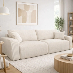 Sofa Fiesta elfenbeinfarben funktionelles Wohnzimmersofa mit Bettzeugaufbewahrung elegantes Design Kordstoff