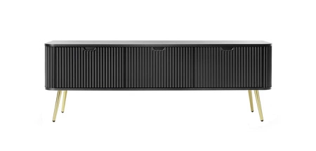 RTV Schrank Zoya 168 cm schwarz modernes Design solide auf goldenen Beinen geriffelte Front charakteristische ovale Form gesetzt