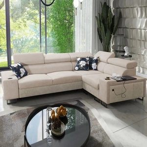 Ecksofa mit Schlaffunktion Flavio II beige / beige Öko-Leder rechts bequemes Ecksofa Bett offene Bar in der Seite der Möbel