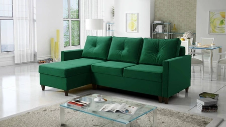 Ecksofa mit Schlaffunktion Terni Flasche grün links Praktisches und funktionelles Ecksofa mit geräumigen Behältern für Bettzeug