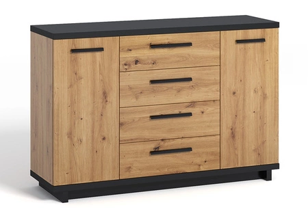 Möbelwand Simi Eiche artisan/schwarz klassische Möbelform aus hochwertiger Schichtstoffplatte ideale Schrankwand für das Wohnzimmer