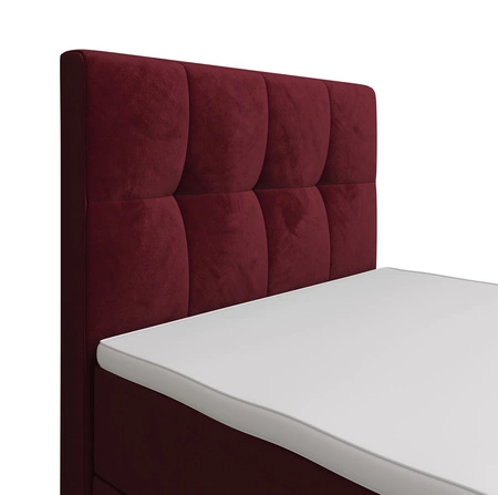 Boxspringbett Manhattan 90x200 dunkelrot Bett im modernen skandinavischen Stil mit gepolstertem Kopf- und Fußteil und Staukasten
