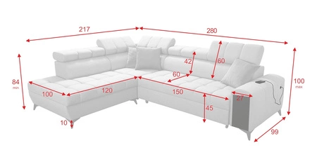 Ecksofa mit Schlaffunktion Bolmso VII lila links elegantes Ecksofa für Wohnzimmer mit Schublade und Bettzeugbehälter