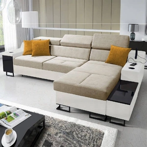 Ecksofa mit Schlaffunktion Alcamo beige/weiß rechts elegantes und stilvolles Ecksofa mit einer ausziehbaren praktischen Schublade an der Seite des Möbels