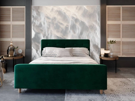 Polsterbett Isara 160x200 flaschengrün mit Container im modernen skandinavischen Stil mit markantem Kopf- und Fußteil