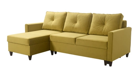 Ecksofa mit Schlaffunktion Terni oliv links Praktisches und funktionelles Ecksofa mit geräumigen Behältern für Bettzeug