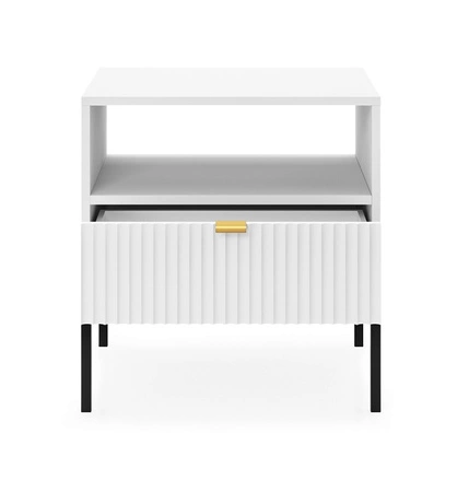 Lovro Nachttisch mit Schublade weiß geschmackvoll geriffelt Dekor ideal Schlafzimmer Schrank Goldkante Griff