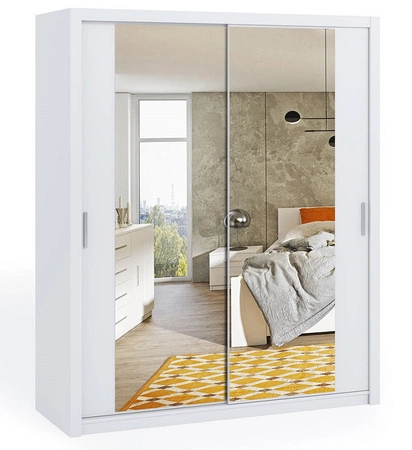 Verspiegelter Schiebeschrank Rico 180 cm weißes Funktionsmöbel im klassischen Stil Kleiderschrank für das Schlafzimmer oder den Flur