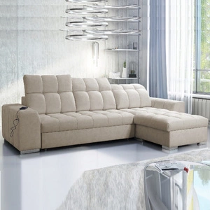 Ecksofa mit Schlaffunktion Luigi beige rechtsseitiges Ecksofa mit zwei Bettkästen Stoff mit interessanter Struktur