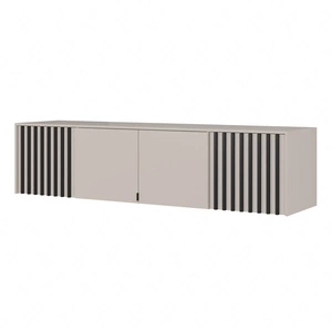 Aufsatz für Schrank Aspen 206 cm Beige / Schwarze Lamellen funktionale Schrankerweiterung für Kleidung Schuhe und Accessoires