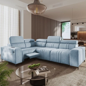 Ecksofa mit Schlaffunktion Castel II Lux blau links komfortables Ecksofa für das Wohnzimmer mit bequemer ausziehbarer Fußstütze