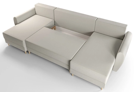 Ecksofa mit Schlaffunktion Rovigo U creme elegantes Ecksofa in skandinavischer Form mit garantiertem Komfort großes Bettzeugfach