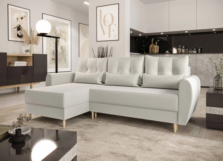 Ecksofa mit Schlaffunktion Rovigo creme links elegantes Ecksofa in skandinavischer Form großer Bettkasten