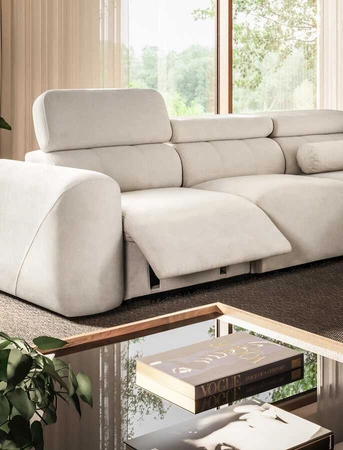 Ecksofa mit Schlaffunktion Cantare VIII Lux dunkelbeige rechts Designer Ecksofa mit elektrischer Fußstütze