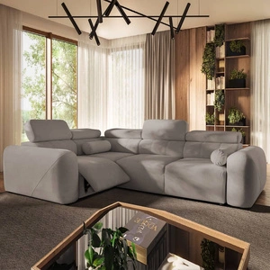 Ecksofa mit Schlaffunktion Cantare II Lux grau Esche links bequemes Ecksofa für Wohnzimmer mit Lift Fußstütze weicher Stoff