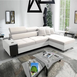 Ecksofa mit Schlaffunktion Dafni Elfenbein/Weiß rechtsseitig aus Samt bietet Komfort und Funktionalität während der täglichen Erholung