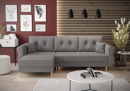 Ecksofa mit Schlaffunktion Wilkins graue Esche linke Seite stilvolles und modernes Design, das zu jeder Einrichtung passt