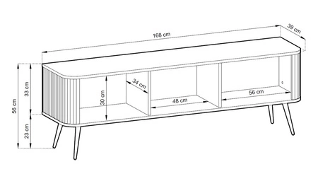 RTV Schrank Zoya 168 cm schwarz modernes Design Körper auf Metallbeinen geriffelte Front charakteristische ovale Form gesetzt
