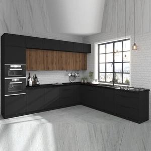 Eck-Küchenmöbelset Brianza / Schwarz 330x210 cm Griffe aus Metall sehen in modernen Innenräumen toll aus