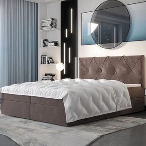 Boxspringbett Arvada 140x200 hellbraunes Bett im modernen skandinavischen Stil mit gepolstertem Kopfteil