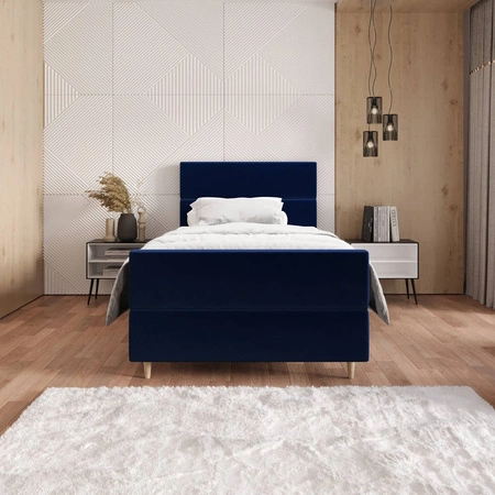 Boxspringbett Benet 120x200 dunkelblau im modernen skandinavischen Stil mit gepolstertem Kopf- und Fußteil Bett mit Staukasten