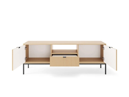 TV-Schrank Lovro 154 cm Eiche Vicenza modernes Schrank-Design wird Liebhaber von ausdrucksstarken Interieurs kontrastierenden Metall-Accessoires begeistern