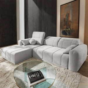 Ecksofa mit Schlaffunktion Cetara grau Esche links stilvolles Design bequeme, verschiebbare Rückenlehnen verstellbare Kopfstützen