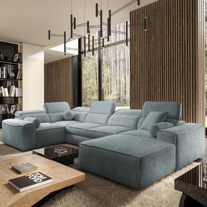 Ecksofa mit Schlaffunktion Viano IV grau-blau rechts Designer-Ecksofa das sich perfekt in moderne Einrichtungen einfügt