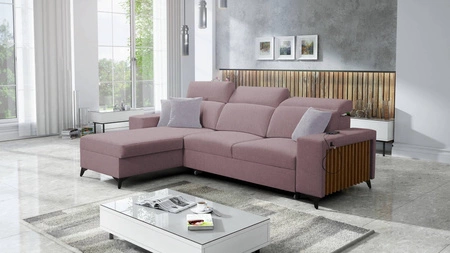 Ecksofa mit Schlaffunktion Kelly lavendel rosa linke Seite geflochten Komfort und Funktionalität Eckseite mit Latten abgeschlossen