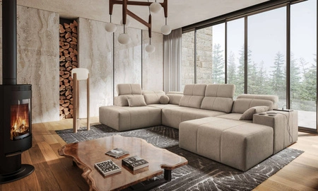 Ecksofa mit Schlaffunktion Tesalia VI beige rechts modernes und bequemes Ecksofa mit Schiebefunktion der Rückenlehne
