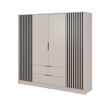 Kleiderschrank Aspen 206 cm Beige / Schwarze Lamellen modernes Design Schranktüren mit dekorativen Lamellen