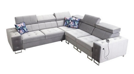 Ecksofa mit Schlaffunktion Hampton III beige rechtsseitiges bequemes Ecksofa aus glattem und weichem Samtstoff