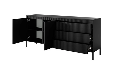 Kommode Sesti 187 cm schwarz funktionelle und geräumige Kommode mit einem einzigartigen Design ideal für das Wohnzimmer Schlafzimmer oder Flur